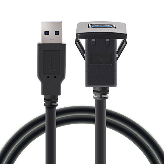 USB Panel Flush Mount Cable - Rerii 1M / 3ft USB 3.0 Extension Panel, Flush, Mount Cable For Car