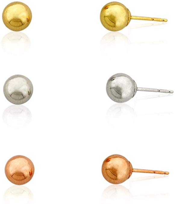 3-Pair 10K Yellow, White, and Rose Gold Three Color Polished Ball Stud Earrings Set