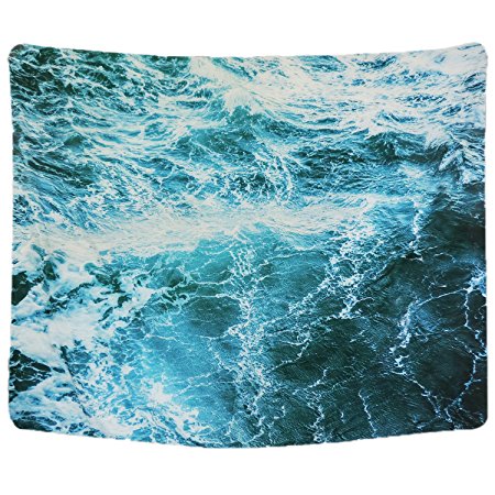 BLEUM CADE Wall Tapestry Blue Ocean Wave Tapestry Bedspread Wall Hanging Tapestry Wall Art Decor Tablecloth