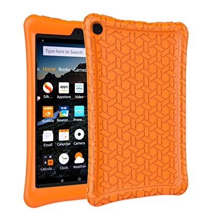 AVAWO Silicone Case for Fire 8 Tablet (7th/8th Generation, 2017/2018 Release) - Anti Slip Shockproof Light Weight Protective Cover [Kids Friendly], Orange