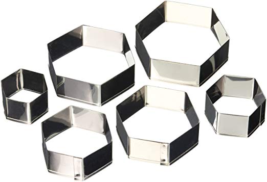 Ateco 5251 Plain Edge Hexagon Cutters in Graduated Sizes, Stainless Steel, 6 Pc Set