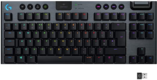 Logitech G915 TKL Tenkeyless LIGHTSPEED RGB Mechanical Gaming Keyboard for Laptop or Computer, Low Profile Switch Options, LIGHTSYNC RGB, Advanced Wireless, Bluetooth - Linear Switch - Black