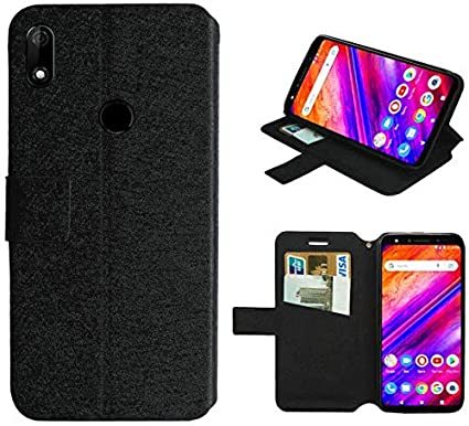 Golden Sheeps Flip Case Compatible for BLU Vivo XL5-6.3" HD Display Smartphone Magnetic Leather Wallet Pouch Cover Case Card Holder with a Viewing Stand (Black)