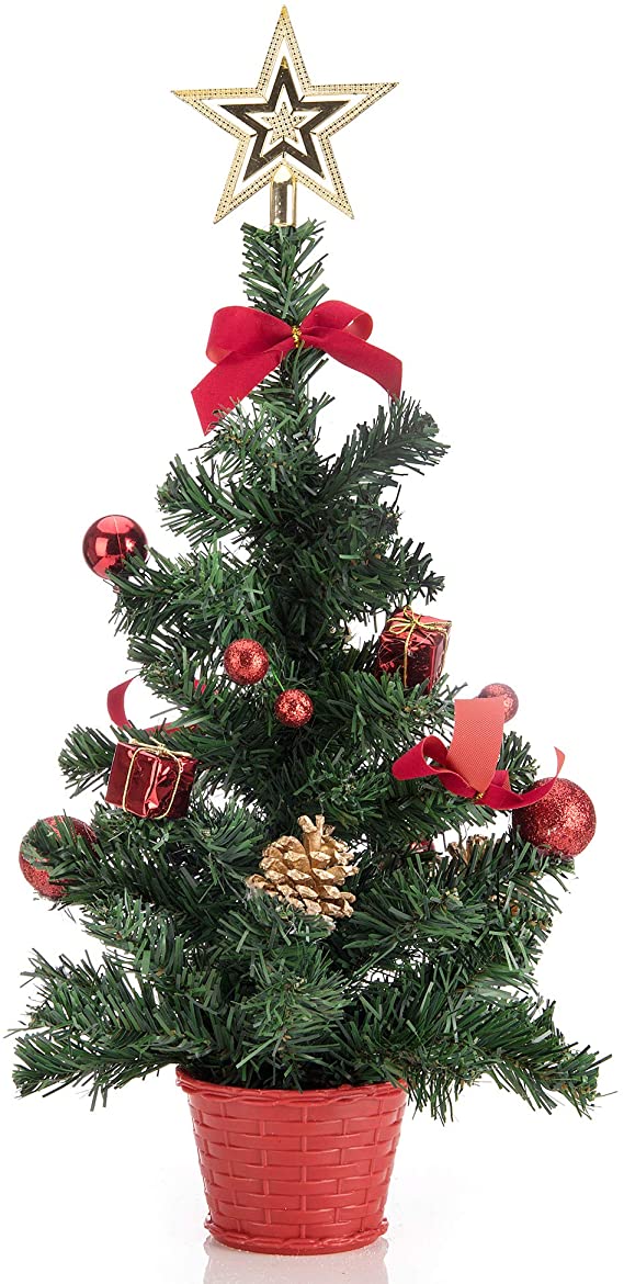 ARCCI Tabletop Mini Christmas Tree with Gift Box and Xmas Balls Ornaments Decoration, Artificial Xmas Pine Tree