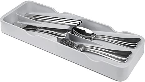 Kitchen Drawer Organizer Box, Silverware Organizer/Utensil Holder and Cutlery Tray for Flatware and Silverware Small Partition Storage (Gray)
