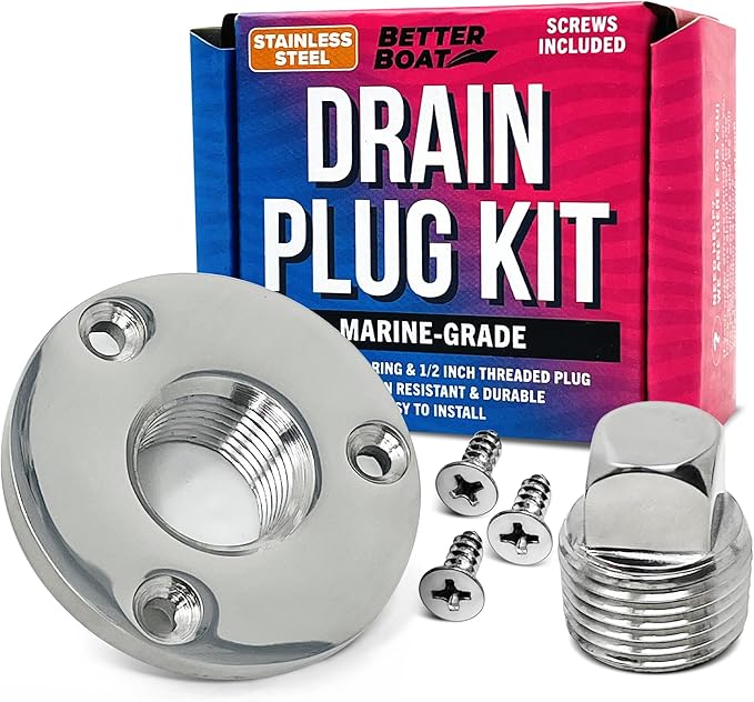 Stainless Steel Boat Drain Plug Kit Boat Plug Kit 1/2" for Transom Threaded Boat Plug Marine Grade Garboard Drain Plug Kit 1/2 Inch Thru Hull