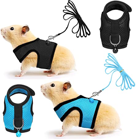 SATINIOR 2 Pieces Guinea Pig Harness and Leash Ferret Rats Hamster Soft Mesh Harness Leash Vest Set with Bell for Small Pet Rabbit Iguana Squirrel Chinchilla