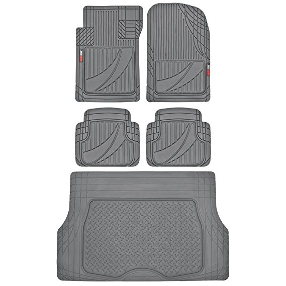 FlexTough Advanced Performance Liners - 5pc HD Rubber Floor Mats & Cargo Liner for Car SUV Auto (Gray)