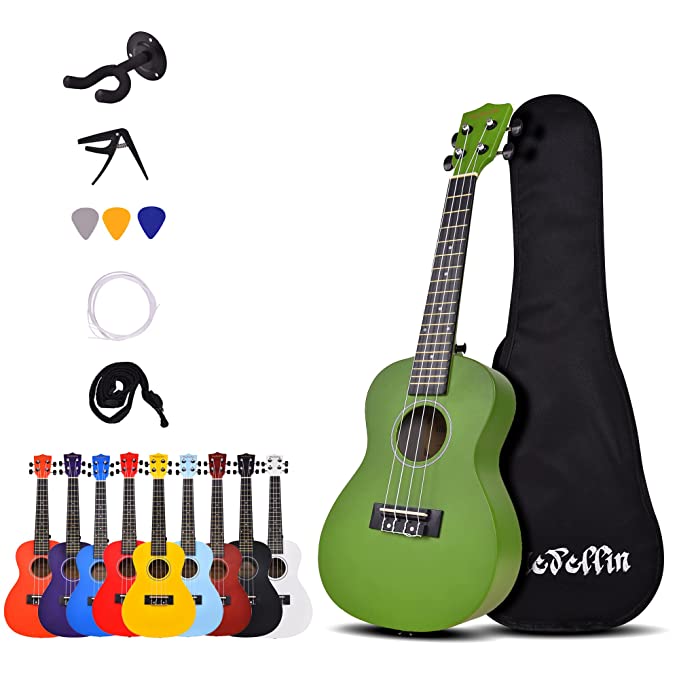 Medellin 23” Carbon Fiber ukulele (with free online learning course) Concert Green Ukulele   Bag, Strap, Capo, 3 picks, Strings Set and Stand