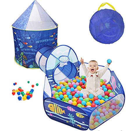 Sunba Youth Kids Play Tent, Crawl Tunnel and Ball Pit, Pop Up Playhouse for Girls and Boys, Babies and Toddlers. Knight Castle for Kids for Indoor and Outdoor Use with Carrying Case. (3pc Set)