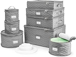 Sorbus China Storage Containers (Quilted) - Glass & Dish Storage Containers for Transport, Moving, Party - 8 Pc Stackable Plate Storage Set for Dinnerware, Mugs, Cups - Felt Plate Protectors Included