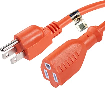UL Listed Waterproof Power Extension Cord ,DanYee Indoor/Outdoor(Marked General Use on The Tag) 16 AWG Heavy Duty AC SJTW Electrical Extension Cable (NEMA 5-15P to NEMA 5-15R) (25FT, Orange)