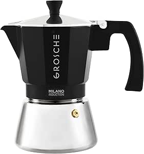 GROSCHE Milano Induction Stovetop Espresso Maker Moka Pot for Greca, Induction, Electric & Gas Stoves, Dishwasher Safe Stovetop Espresso Maker | 6 Espresso Cup, Black