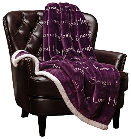 Chanasya Super Soft Ultra Plush Healing Thoughts Warm Hugs Posivite Energy Comfort Caring Gift Purple Throw Blanket ( 50" x 65" )- Aubergine and White Gift Blanket
