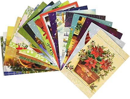 Traditional Christmas Holiday Greeting Cards, Assorted Designs, 50 Count, 4.625" X 6.75"