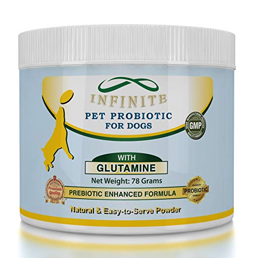 Infinite Probiotics for Dogs - Natural Relief from Gas, Diarrhea, Shedding, Bad Breath. Dog Probiotic Formula (Powder) w/Glutamine, Digestive Enzymes, Prebiotics - 60 Servings