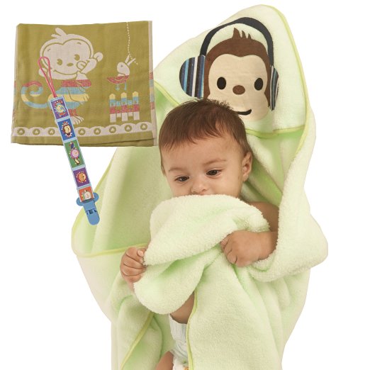 Ofirbabies Hooded Baby Bath Towel For Boys & Girls With Free Gifts - Ultra Soft 100% Organic Cotton, Sized for Infant and Toddler, Green, Gifts - Pacifier Clip And Burp Cloth + 2 eBooks