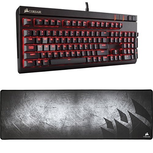 Corsair STRAFE Mechanical Gaming Keyboard, Red LED, Cherry MX Brown and Corsair Gaming MM300 Anti-Fray Cloth Gaming Mouse Pad, Extended