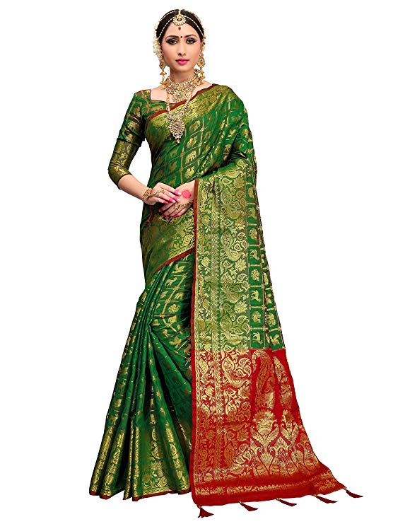 ELINA FASHION Sarees for Women Patola Art Silk Woven Work Saree l Indian Wedding Ethnic Sari with Blouse Piece
