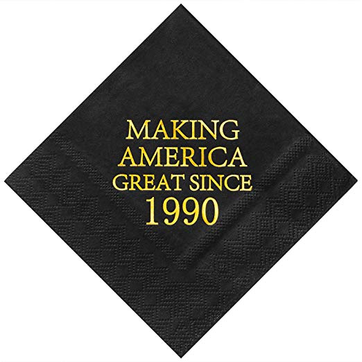Crisky 30th Birthday Disposabel Napkins Black and Gold Dessert Beverage Cocktail Cake Napkins 30th Birthday Decoration Party Supplies, Making America Great Since 1990, 50 Pack 4.9"x4.9" Folded