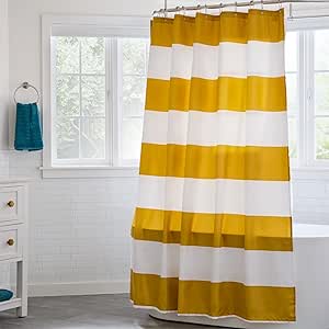 Linenspa Yellow Striped Shower Curtain – Water Resistant, Wrinkle Resistant, Machine Washable, Polyester Shower Curtain - Dorm Room Essentials