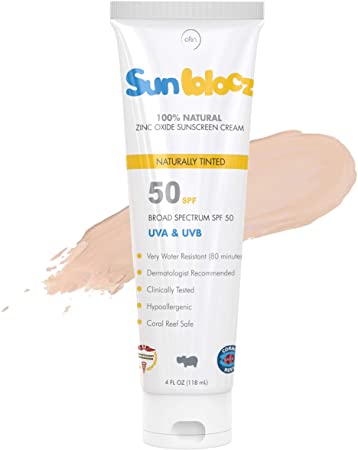 Sunblocz Tinted Face Sunscreen, 50 SPF - Natural, Mineral, Organic Sunblock, Zinc Oxide, Broad Spectrum, Moisturizing, Non Comedogenic