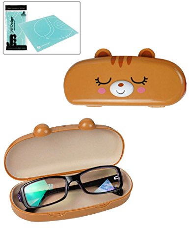 Kids (Fits All Ages) Hard Shell Cartoon Animal Face Eyeglass Case For Boys and Girls, Bonus Microfiber Cloth by JAVOedge