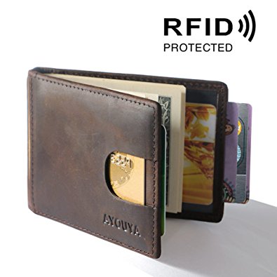 AYOUYA Leather RFID Wallet Slim with Money Clip Minimalist Bifold Front Pocket Wallet for Men Brown