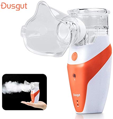 Portable Steam Inhaler, Dusgut Vaporizer, Handheld Ultrasonic Humidifier for Kids and Adults, Built-in Rechargeable Battery, Two Masks, Medication Cup, Travel and Household Use, Random Gift Sticker