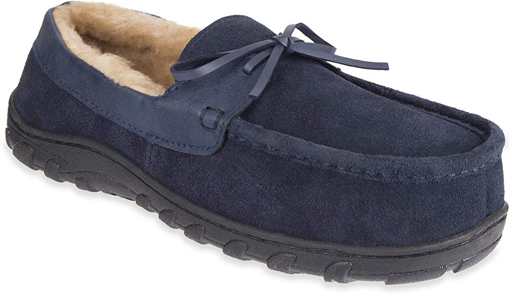 Chaps Men's Slipper House Shoe Moccasin Memory Foam Suede Indoor Outdoor Nonslip Sole Construction