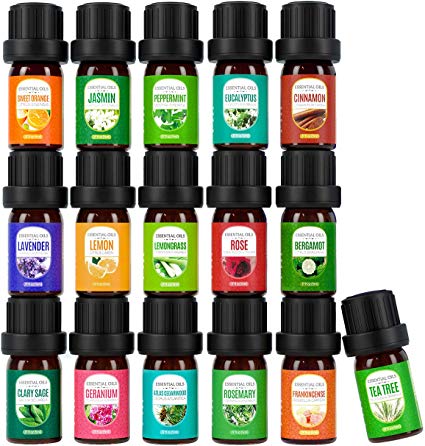 Homasy Essential Oils Gift Set (16Pcsx5ml), 100% Pure Aromatherapy Scented Oils, Fragrance Oil Set for Diffuser, Humidifier, Lavender, Sweet Orange, Tea Tree, Lemongrass, & More