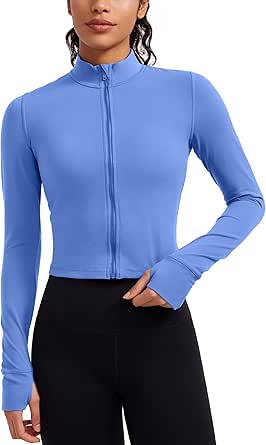 CRZ YOGA Womens Butterluxe Full Zip Cropped Workout Jackets Slim Fit Lightweight Athletic Yoga Jacket with Thumb Holes