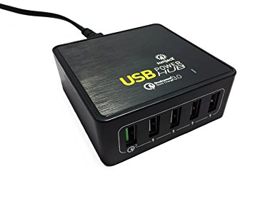 SunJack 40W USB Desktop Charger - 5 Port Charging Station Hub - Qualcomm QC3.0 Quick Charge 3.0 Wall Charger for iPhone 7/7 Plus, iPad Pro/Air 2, Samsung Galaxy S7/Edge, LG G5 and More
