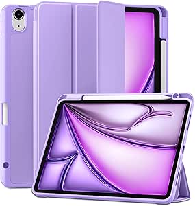 Maledan Case for iPad Air 11 Inch 2024 M2 6th/ Air 5th 4th Generation (10.9 Inch 2022/2020) with Pencil Holder, Flexible TPU Back Support Apple Pencil Wireless Charging, Auto Sleep/Wake, Lavender