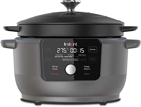 Instant Precision Dutch Oven, 5-in-1: Braise, Slow Cook, Sear/Sauté, Cooking Pan, Food Warmer, 6-Quart, Cast Iron, Matte Black