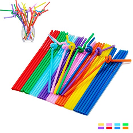 LENK, Colorful Long Flexible Drinking Straws, Food-Safe Plastic Disposable Bendable Tubularis with 12.2 inches Long (100 pcs) Withstand High, Low Temperature For Schools, Home, Beach,bar, Party,etc