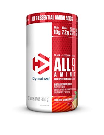 Dymatize All9 Amino with Full Spectrum BCAAs, 10g of Essential Amino Acids Per Serving For Optimal Muscle Protein Synthesis, Orange Cranberry, 15.87 Oz