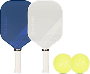 Reebok - Pickleball Paddles Set of 2, Fiberglass Power Paddles, Precision Engineered Pickleball Balls with 40 Holes Pattern, Ideal for Sports Enthusiasts