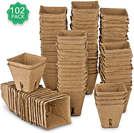 ANGTUO Seed Starter Peat Pots Kit for Garden Seedling Tray 100% Eco-Friendly Organic Germination Seedling Trays Biodegradable 102 Pack| 20 Plastic Plant Markers Included
