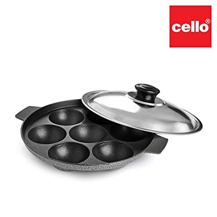 Cello Non-Stick 7 Cavity Appam Patra with Stainless Steel Lid (L-205, W-170, H- 30 MM)