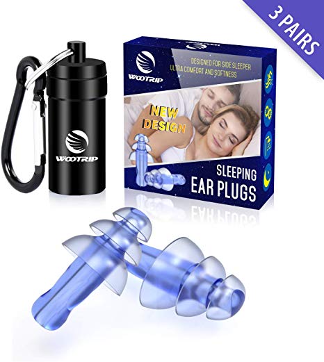 Ear Plugs for Sleeping, WOOTRIP 3 Pairs Christmas Tree Shape Reusable Noise Reduction Ear Plugs Perfect for Side Sleeper and Women with Aluminum Carry Case for Sleeping, Snoring, Hearing Protection