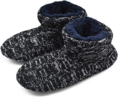 Knit Rock Wool Warm Men Indoor Pull on Cozy Memory Foam Slipper Boots Soft Rubber Sole