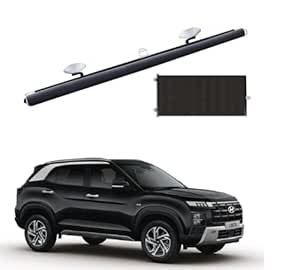 Car Front/Rear Glass Windshield Folding Roller Sunshade Self Retractable Design, Locks Sun Heat and UV Rays Protection Black Film Suitable for Creta 2024