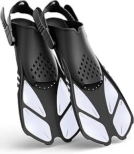 Greatever Snorkel Fins Adjustable Buckles Open Heel Swim Flippers Travel Size Short Swim Fins for Snorkeling Diving Swimming Adult Men Womens