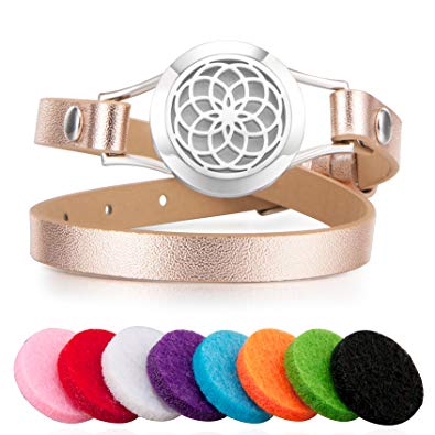25Mm Aromatherapy/Essential Oil Diffuser Locket Bracelet Leather Band with 8 Color Pads