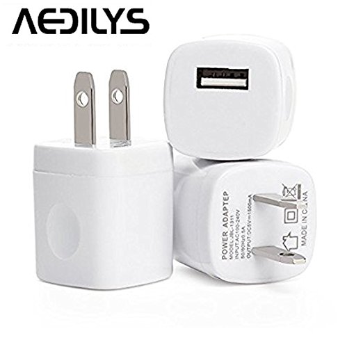 AEDILYS 3PCS White Universal USB Port Colors USB AC/DC Power Adapter Home Wall Charger Plug W/ Easy Grip for iPhone 6/6 plus 5S 5 4S Samsung Galaxy S5 S4 S3