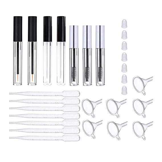 GOTONE 7 pack Empty Mascara Tube Eyeliner Bottle Lip Gloss Tubes Vials Containers with Wands Brushes, Rubber Inserts, Funnels and Transfer Pipettes for Castor Oil, Ideal Kit for DIY Cosmetics