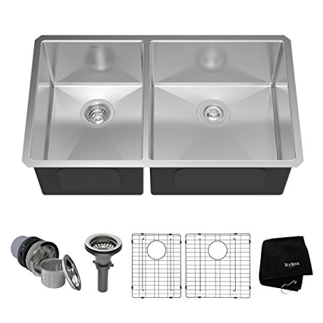 Kraus KHU104-33 33 inch Undermount 60/40 Double Bowl 16 gauge Stainless Steel Kitchen Sink