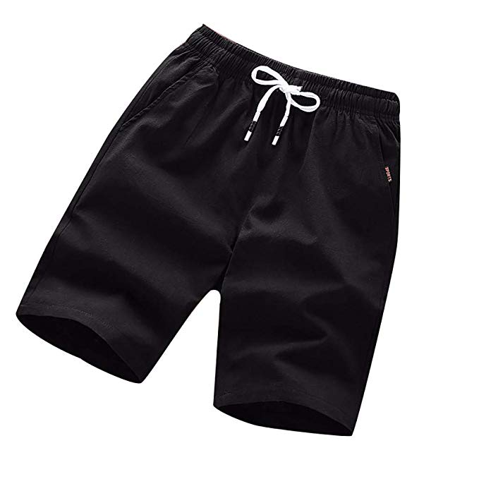 WDM-Mens Pants Casual Sport Shorts Loose Fit Elasticated Waist Chino Short Essential Jogging Drawstring Beach Short