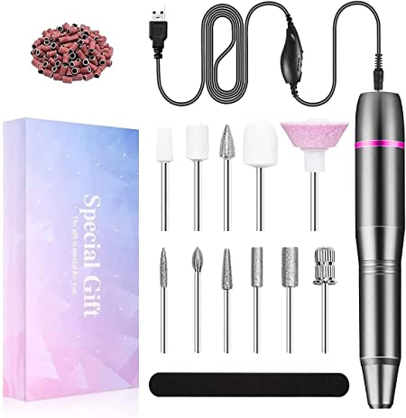 FOLAI Electric Nail Drill USB Type, Sand Bands for Exfoliating Polishing, Nail Removing, Acrylic Nail Tools，Professional Manicure Pedicure Polishing Shape Tools For Home Salon Use（Black）